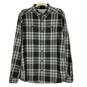 The North Face Gray/White Plaid Button down, tab sleeves, size medium